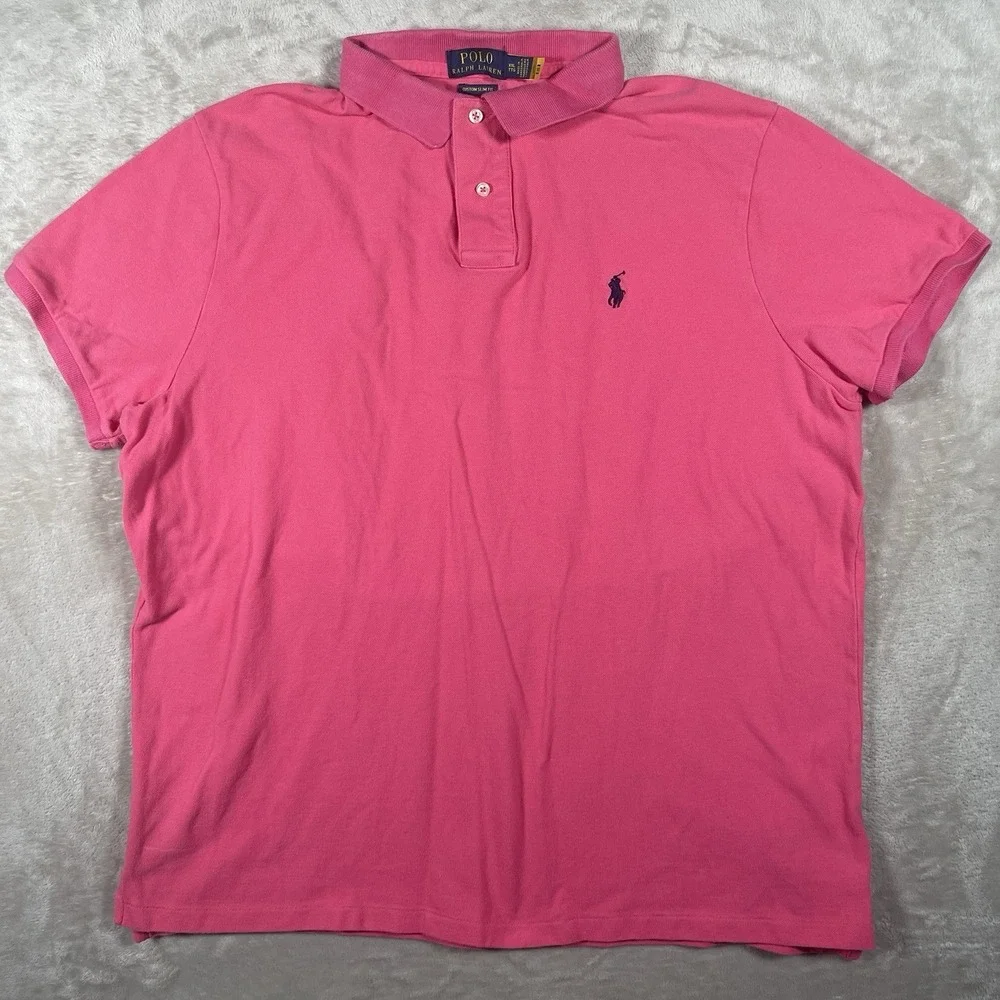 Polo Ralph Lauren Custom Slim Fit Polo Hot Pink Blue‎ Pony Men's XXL